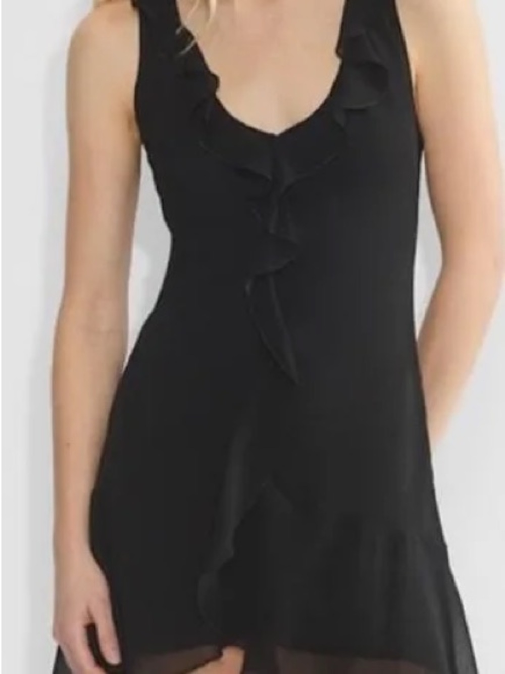 Aritzia Black Ruffle-Trim Mini Dress